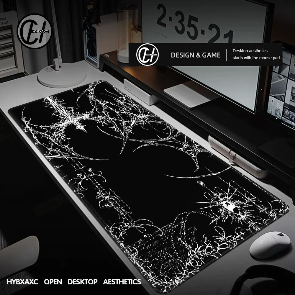 Desk Setup Aesthetic - Black White Cybersigilism Deskmat Gothic Centipede