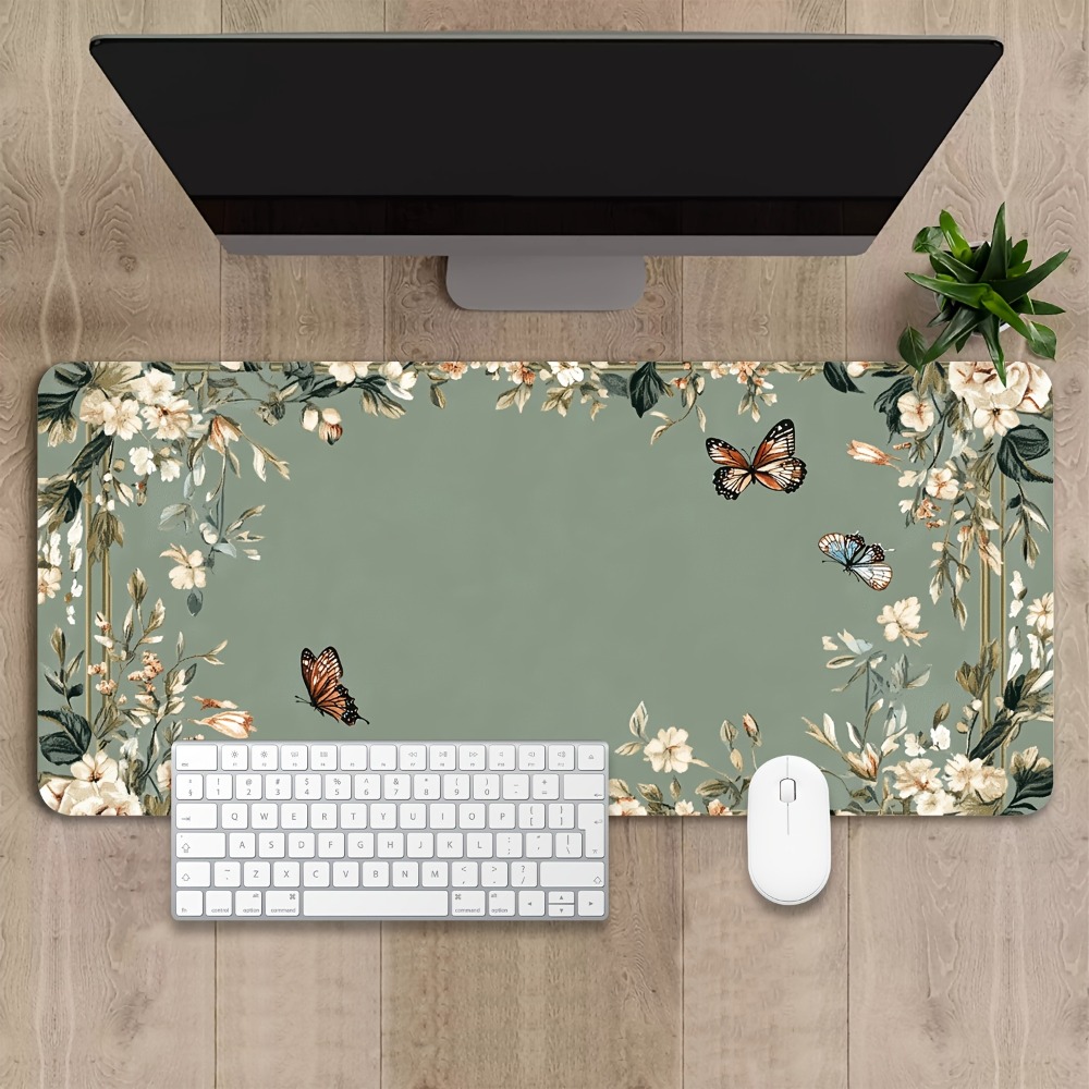 Desk Setup Simple - Plant table mat with butterfly pattern