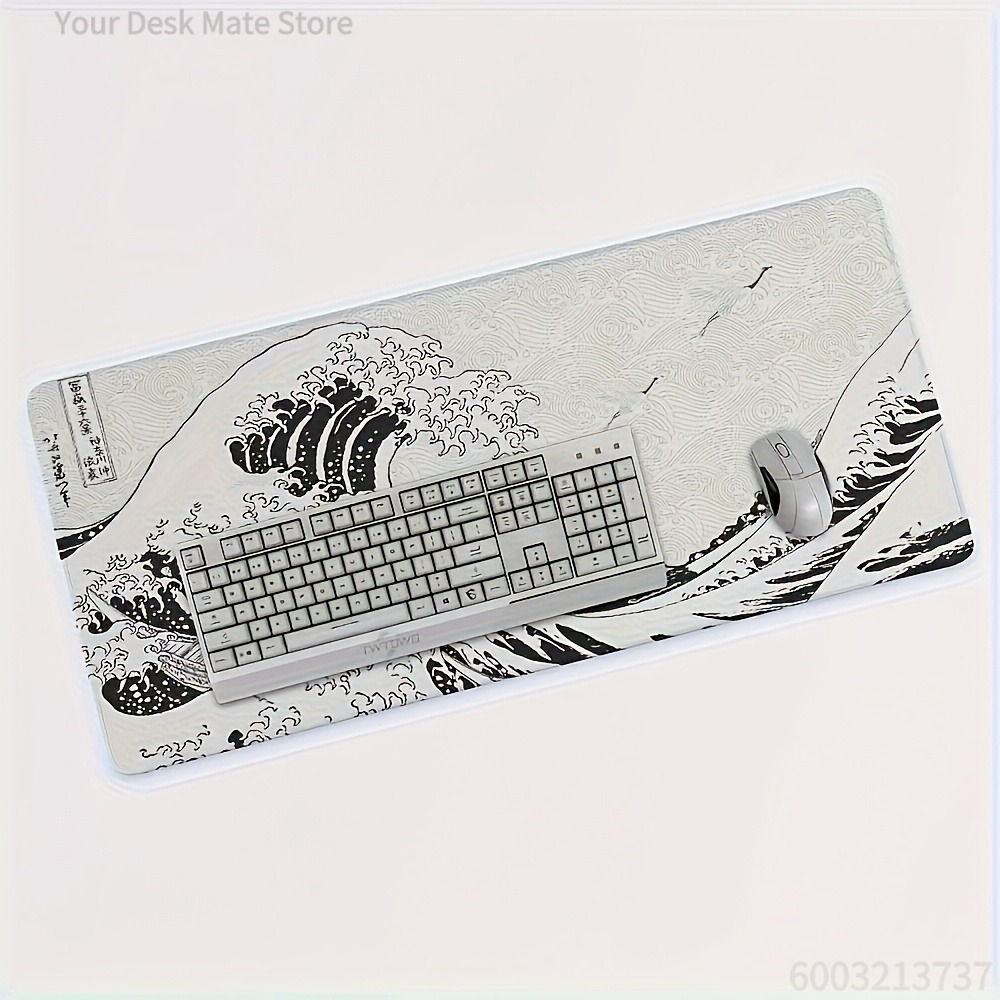 Black White Wave Art XXL Desk  - Desk Setup Black And White ulasan dan harga