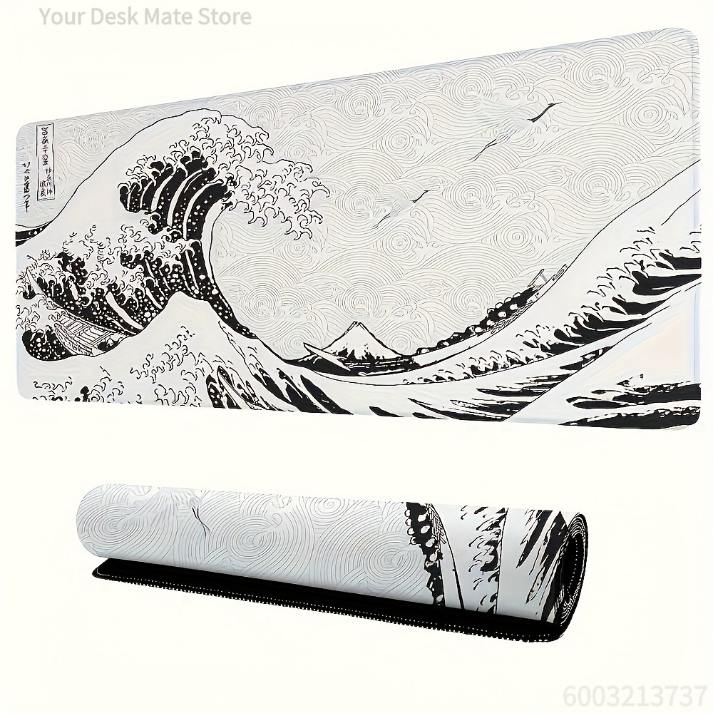 Black White Wave Art XXL Desk  - Desk Setup Black And White ulasan dan harga
