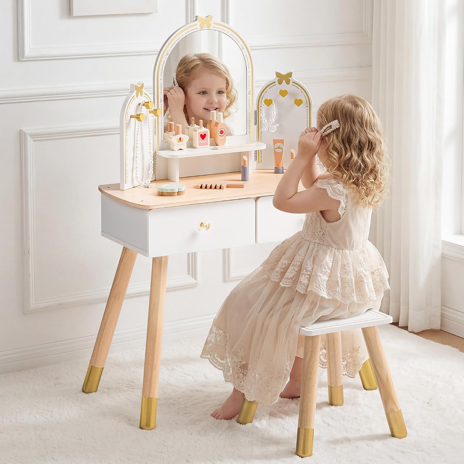 ROBOTIME White Kids Vanity Set - Desk Vanity Setup ulasan dan harga