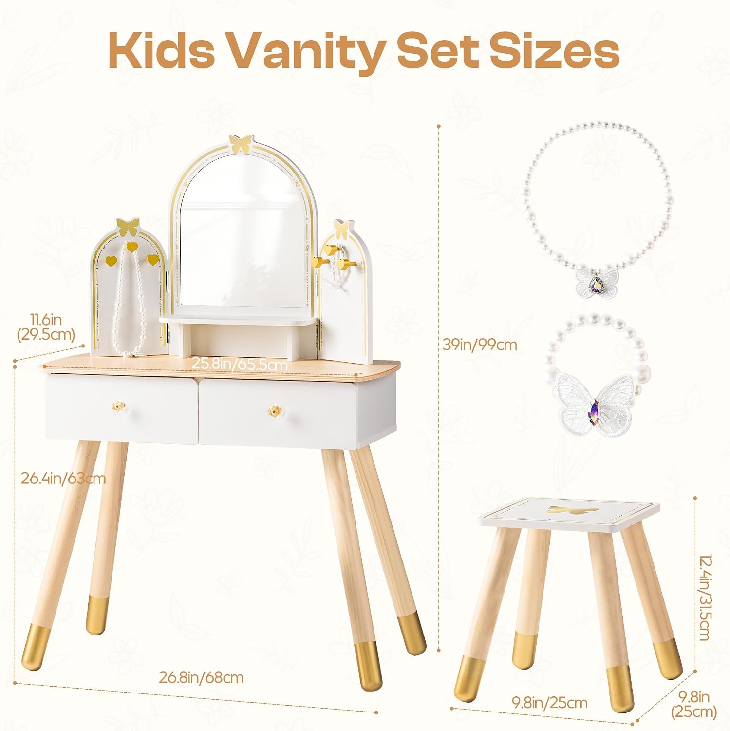 ROBOTIME White Kids Vanity Set - Desk Vanity Setup ulasan dan harga