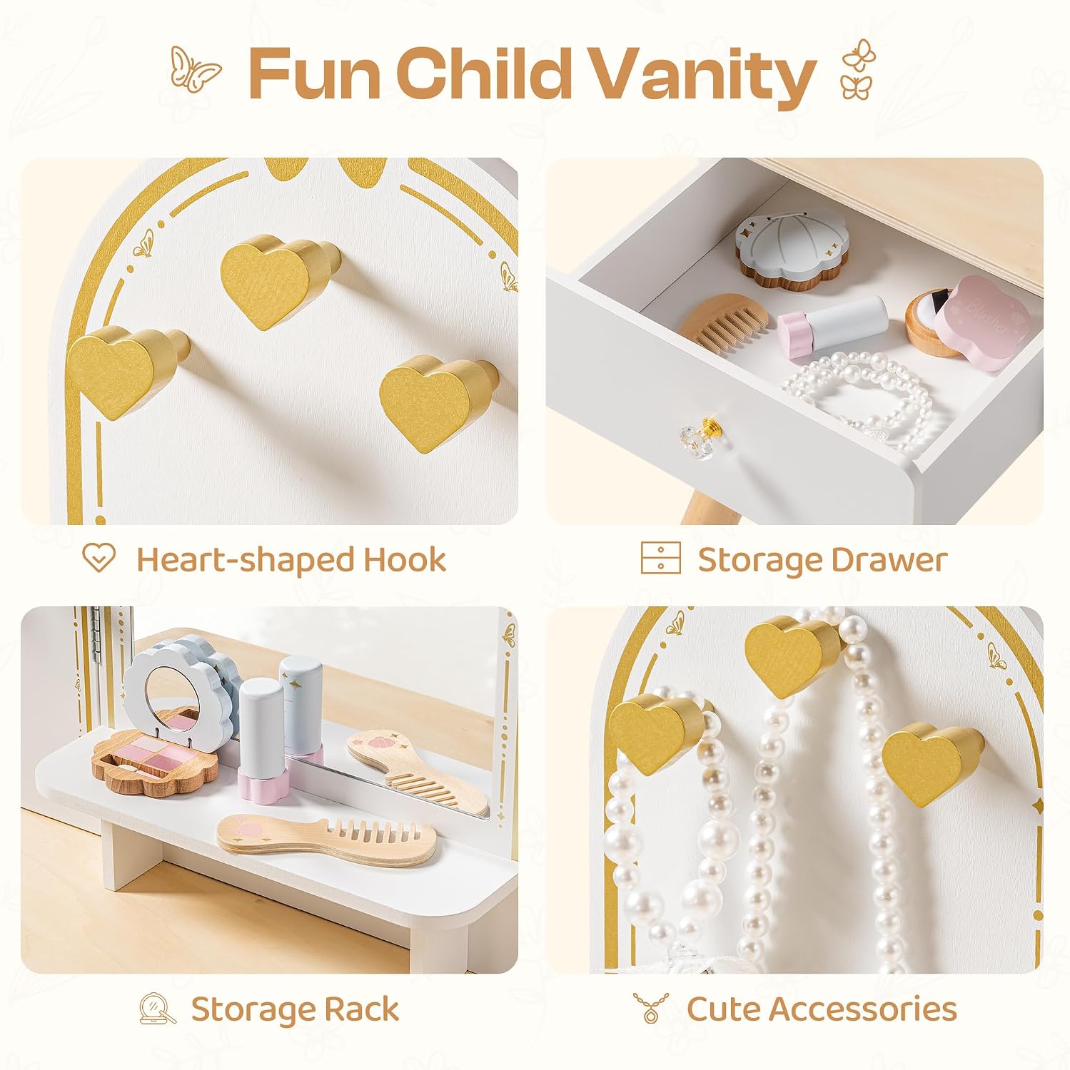 ROBOTIME White Kids Vanity Set - Desk Vanity Setup ulasan dan harga