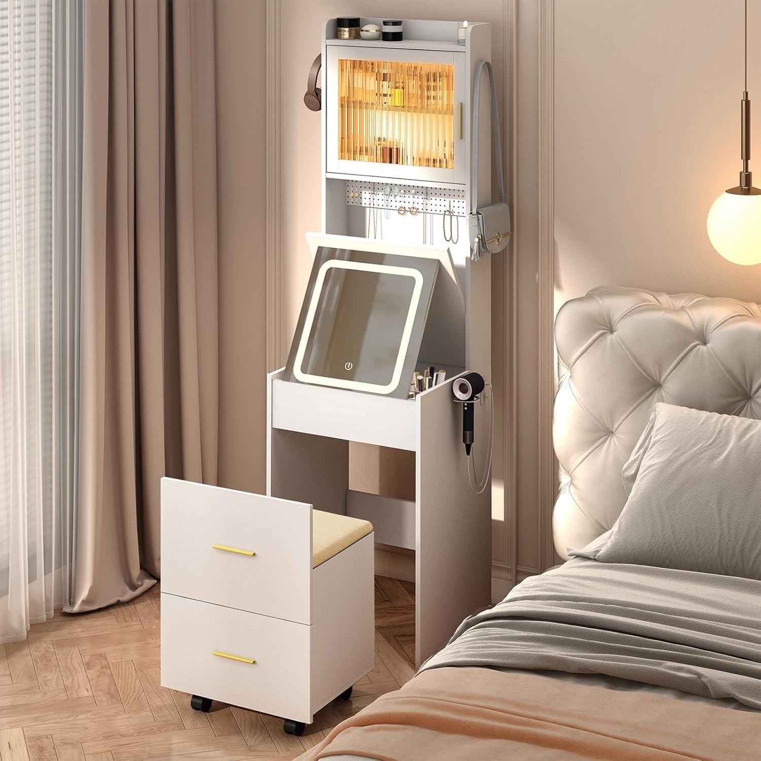 3 in 1 Vanity Desk with Fold-u - Desk Vanity Setup ulasan dan harga