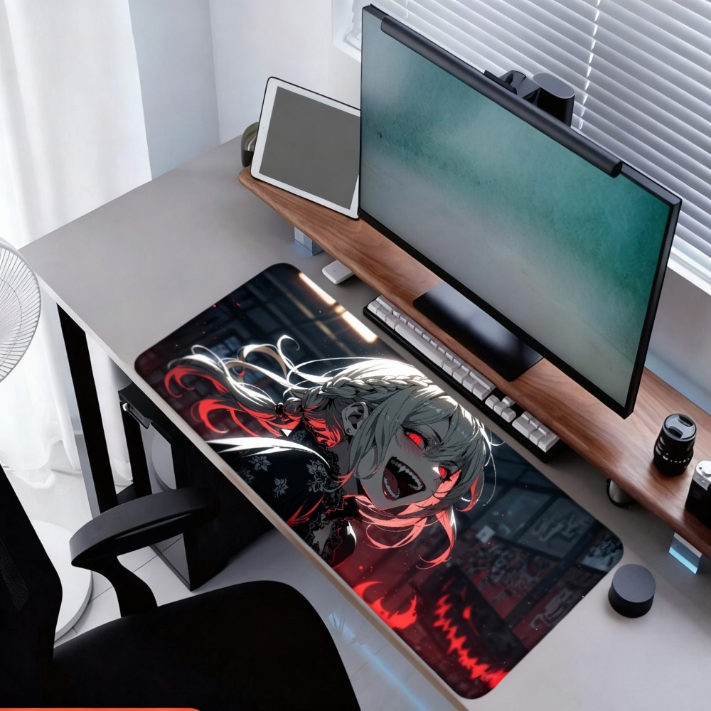 An anime girl with red flames  - Desk Setup Simple ulasan dan harga