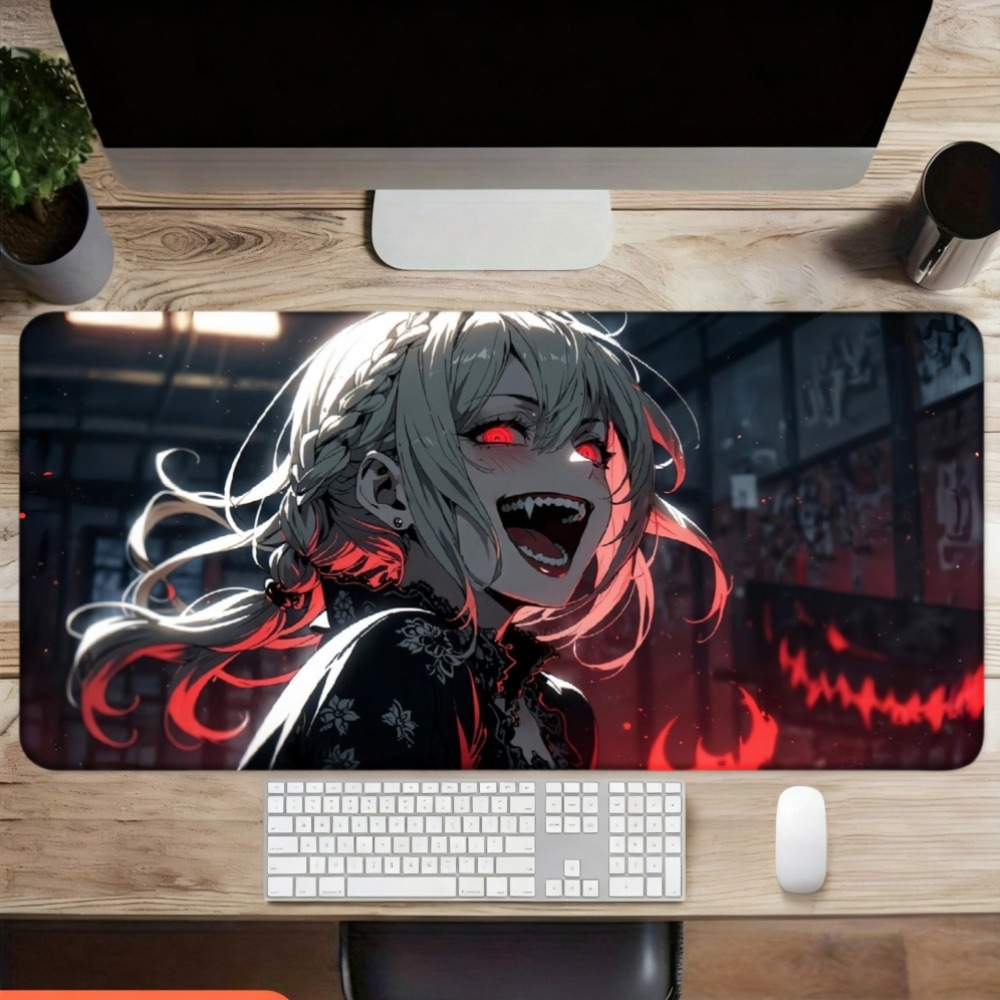 An anime girl with red flames  - Desk Setup Simple ulasan dan harga