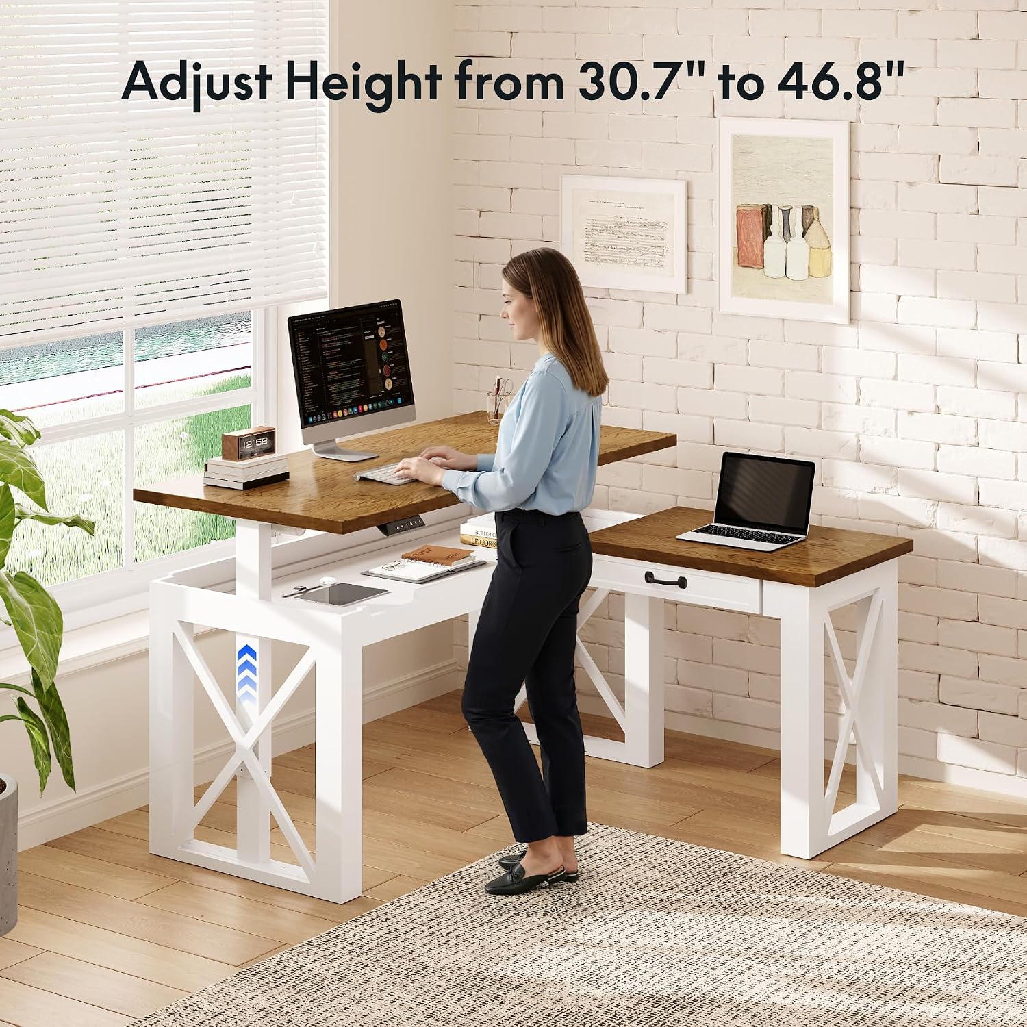 L Shaped Standing Desk with Dr - Setup Desk Monitor ulasan dan harga