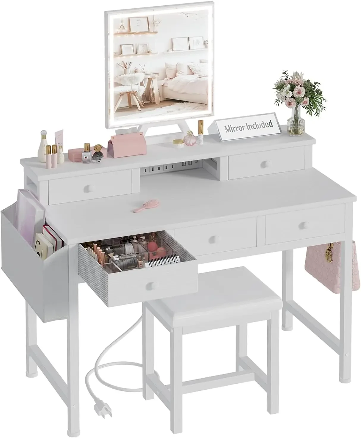 White Makeup Vanity Desk with  - Desk Vanity Setup ulasan dan harga