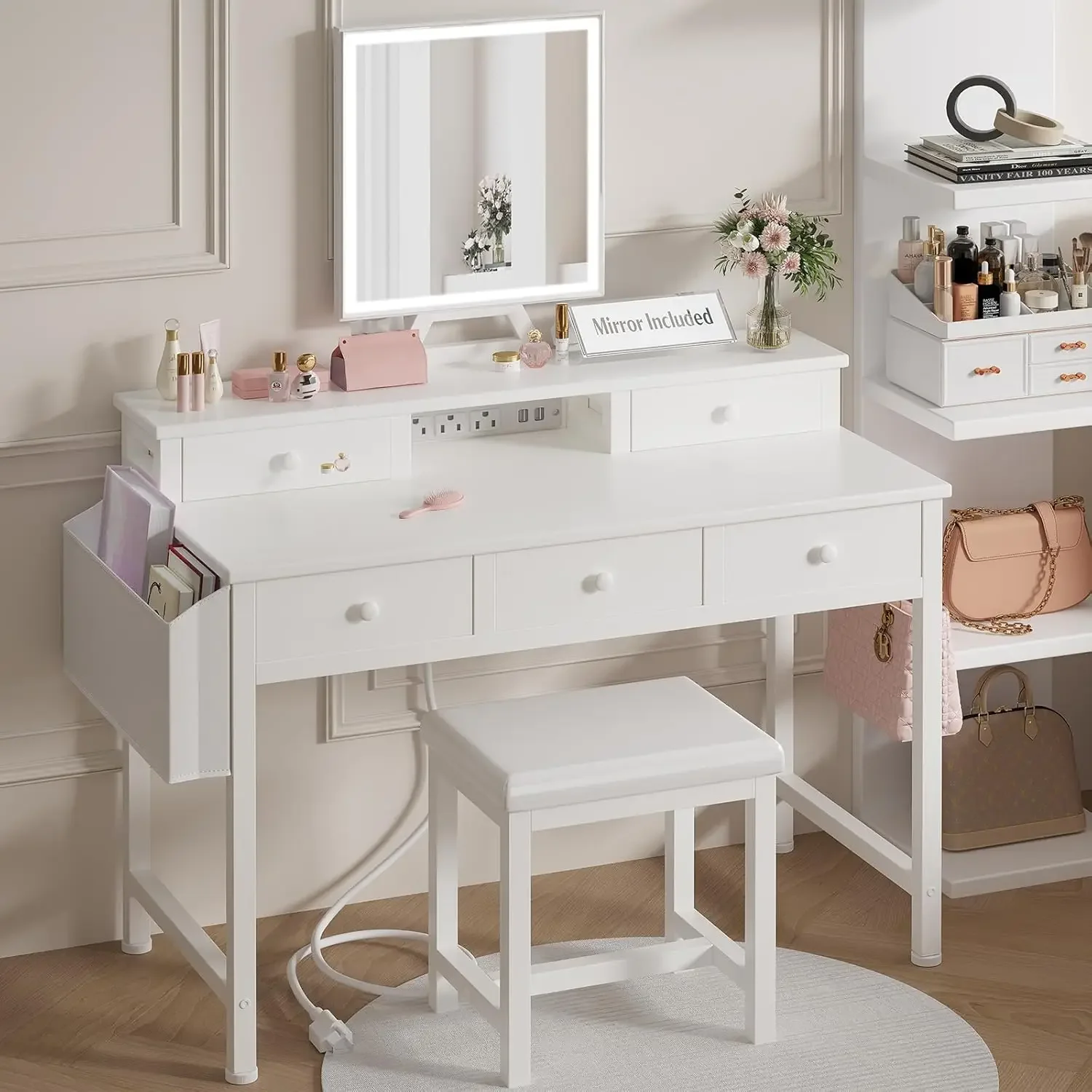 White Makeup Vanity Desk with  - Desk Vanity Setup ulasan dan harga