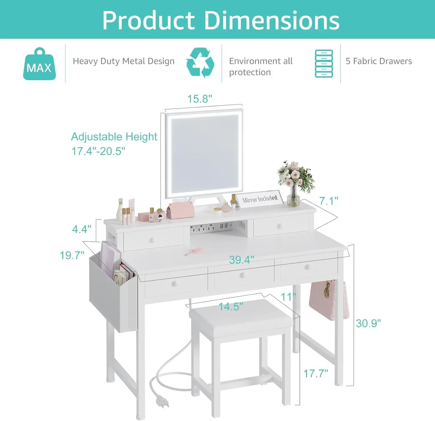 White Makeup Vanity Desk with  - Desk Vanity Setup ulasan dan harga