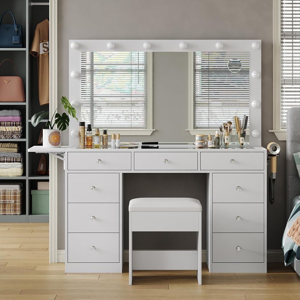 Vanity Desk with Power Outlet, - Desk Vanity Setup ulasan dan harga